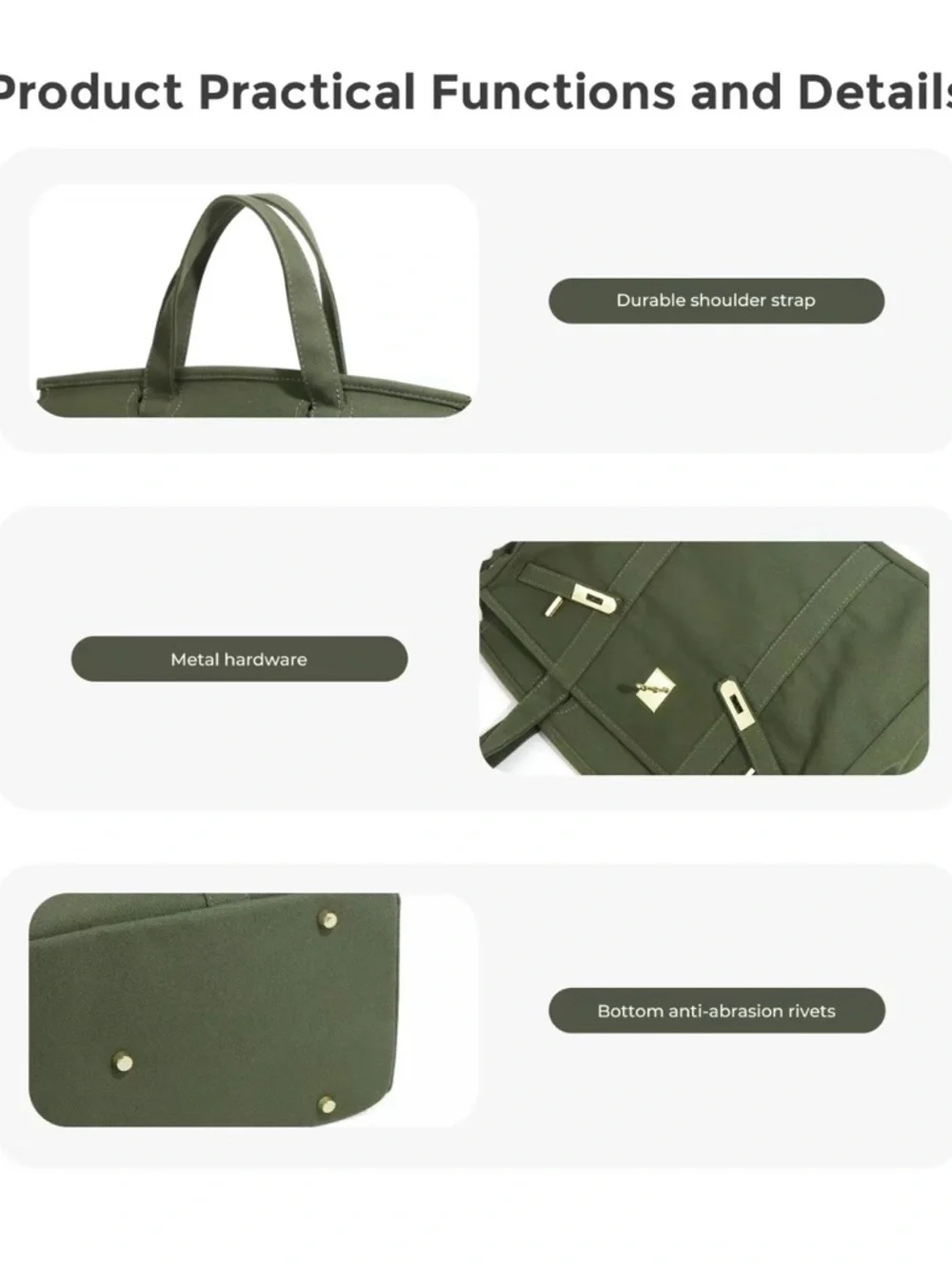 Boatkin Canvas Tote Bag in Army Green - Picture 3 of 5